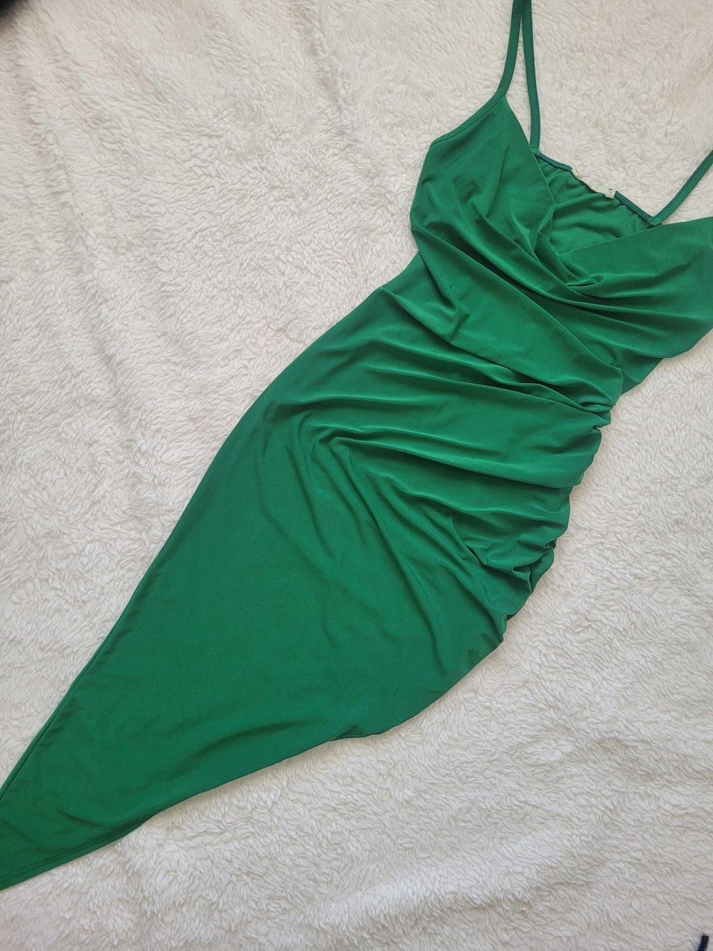 Green Slip Midi Dress with Cowl Neck